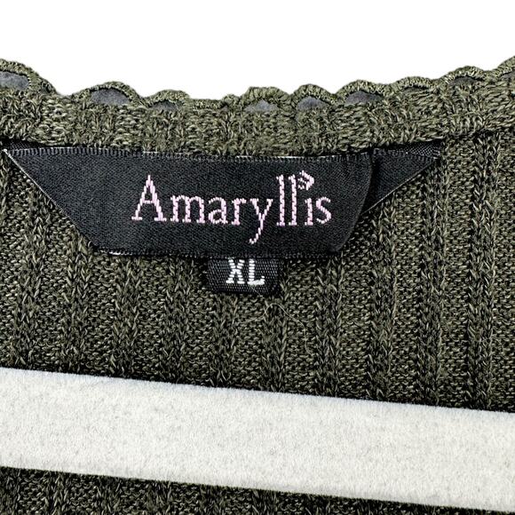 Amaryllis Olive Green V Neck Button Detail Ribbed Texture Long Sleeve Top XL - Picture 4 of 8